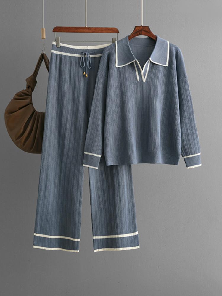 Elegant Women's Sweater Two Piece Sets Autumn Winter New Office Ladies Knitted Jumpers and Pants 2 Pieces Sets Outifits Women