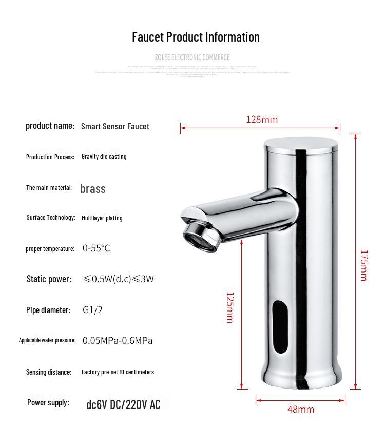 Smart Copper Infrared Sensor Faucet for Hot/Cold Water