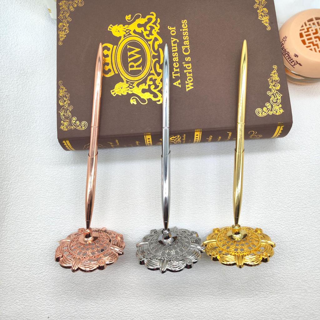 Electroplated Cylinder Pen & Flower Base Holder Set