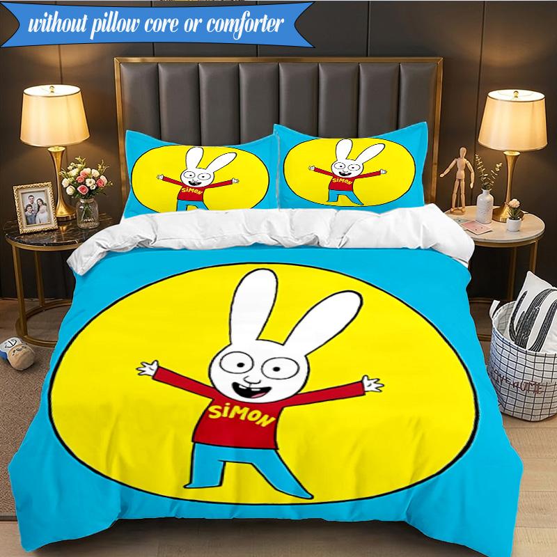 3PCS Simon the Rabbit Adventures Bedding Set 2D Printing (Includes 1 Duvet Cover + 2 Pillowcases Coreless), Bedroom decor,Fan Gift