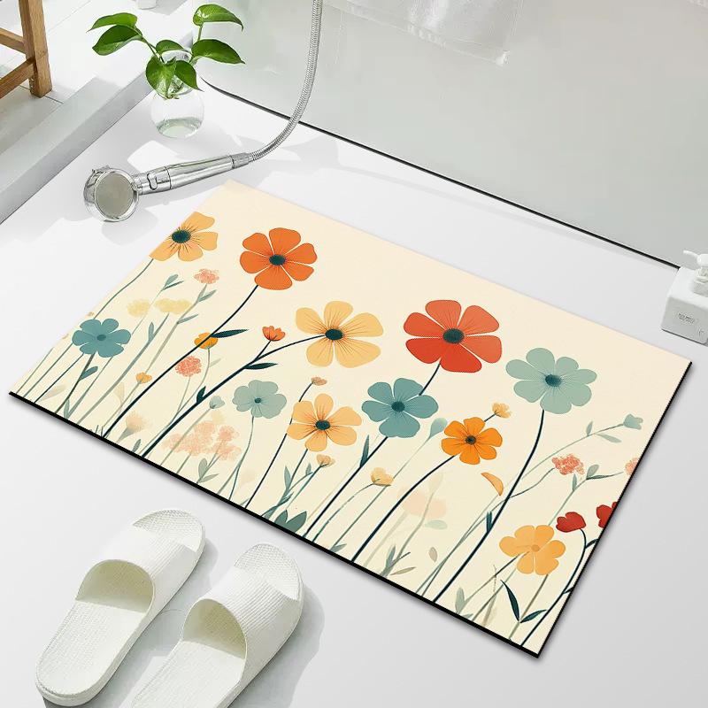Flower Small Fresh Bathroom Floor Mat Diatom Mud Toilet Absorbent Floor Mat Bathroom Dirty Non-slip Mat Household Door Mat