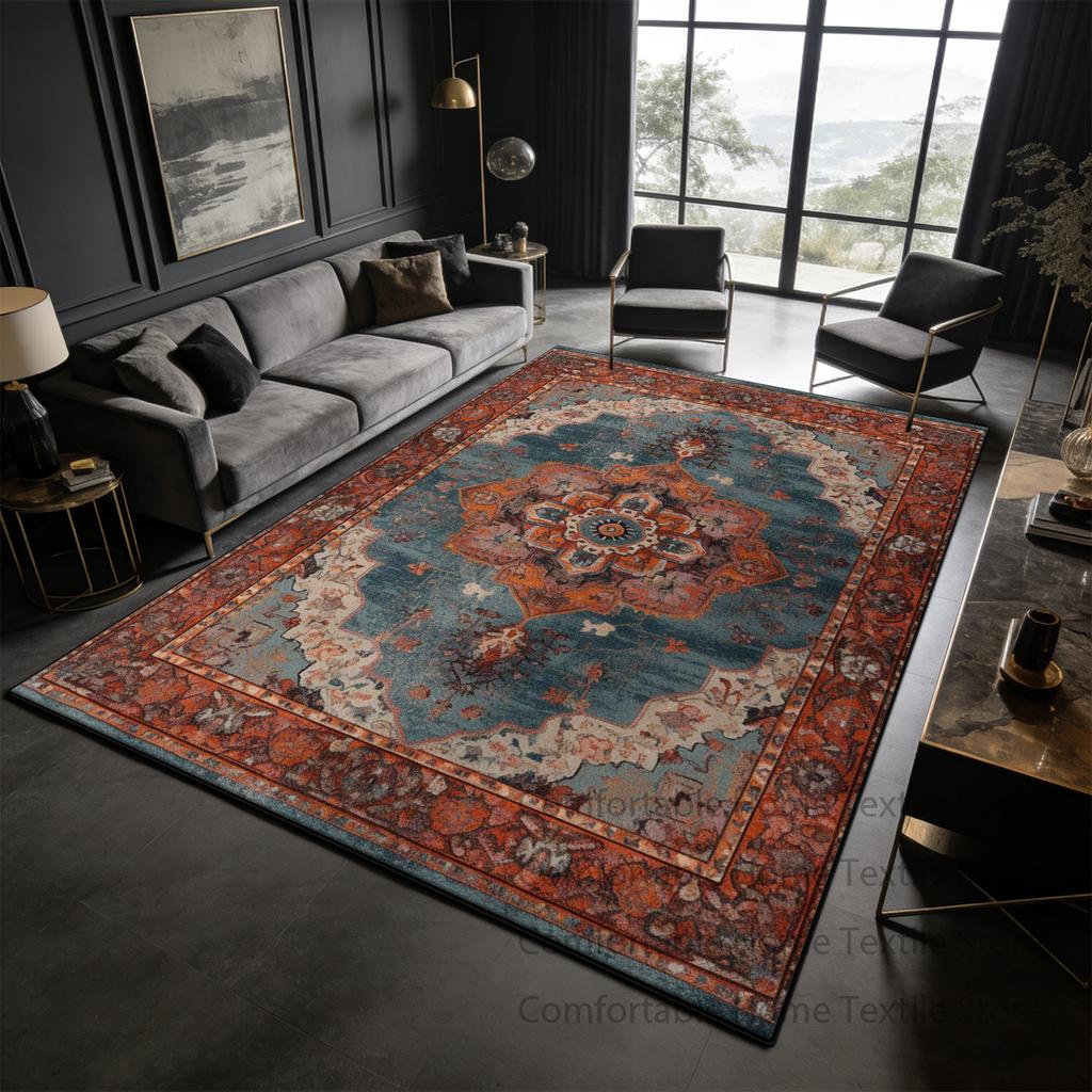 Dark toned Distressed Persian Living Room Carpet Decoration Bedroom Bedside Antiskid Fluffy Rug Washable Soft Coffee Tables Mat