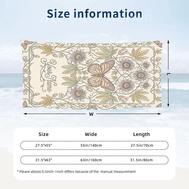 Butterfly Dreams Space Theme Quick Dry Beach Towel Custom Name Text Print Large Sand Resistant Towel Beach Vacation