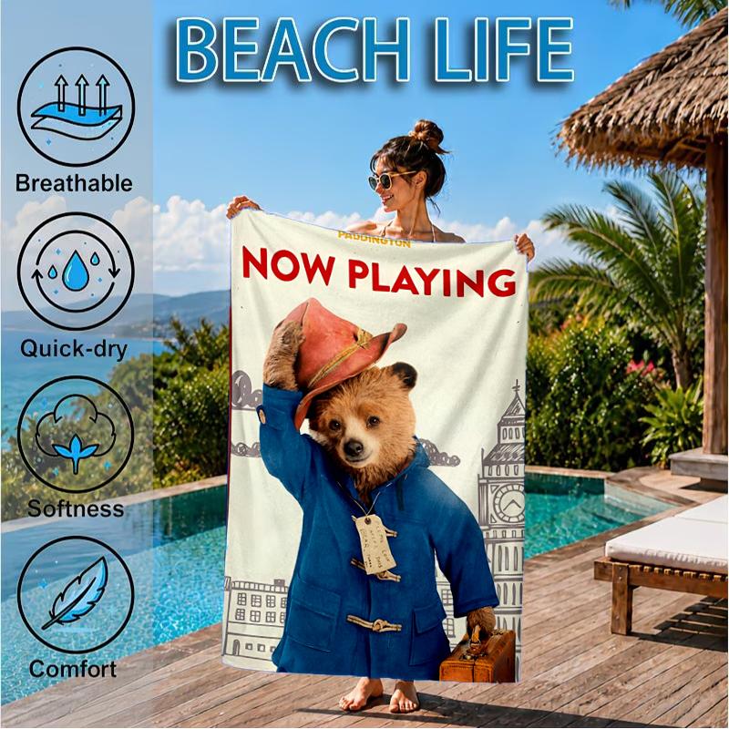 Paddington Adventures Beach Towel, Super Soft Microfiber, Perfect Gift for Her/Him, Birthday, for Pool, Beach, Travel, Decor Beach Party