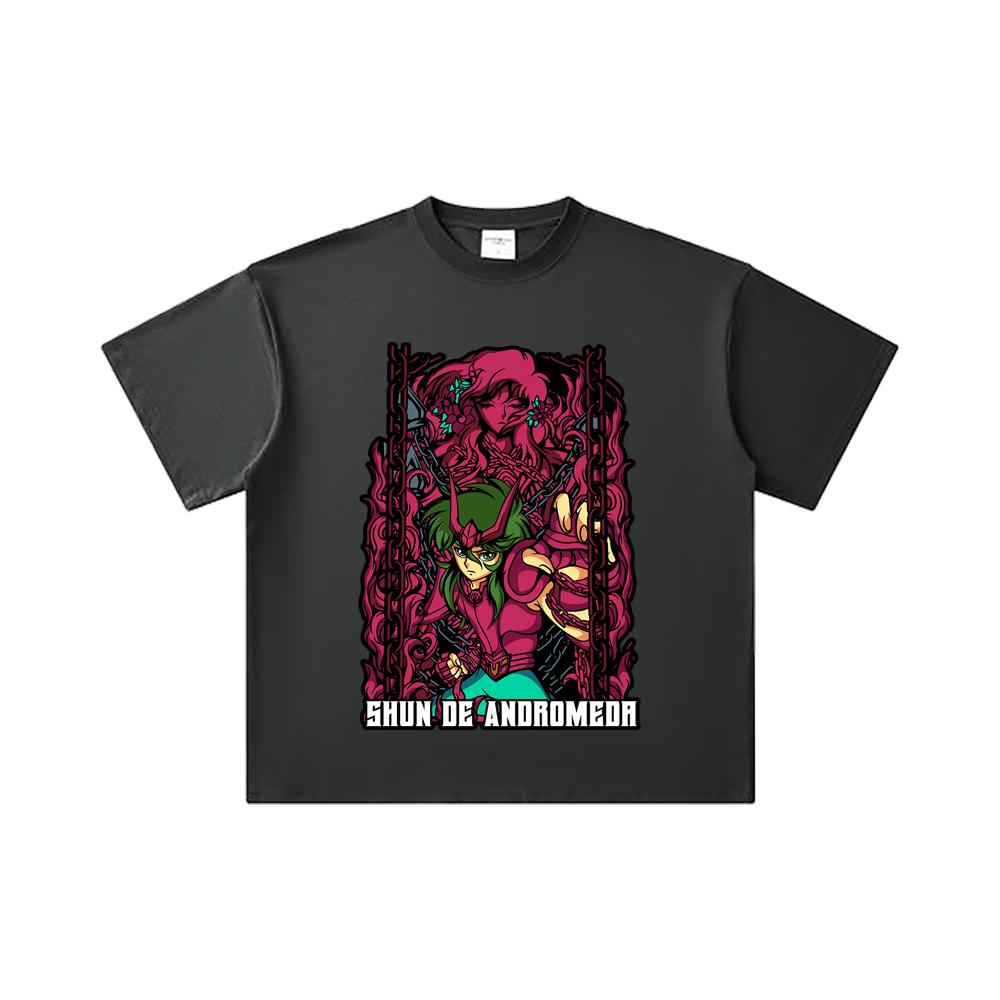 260 GSM Double Yarn 32 Count 100% Cotton Saint Seiya V17 Shun Print Unisex Heavy Cotton T Shirt