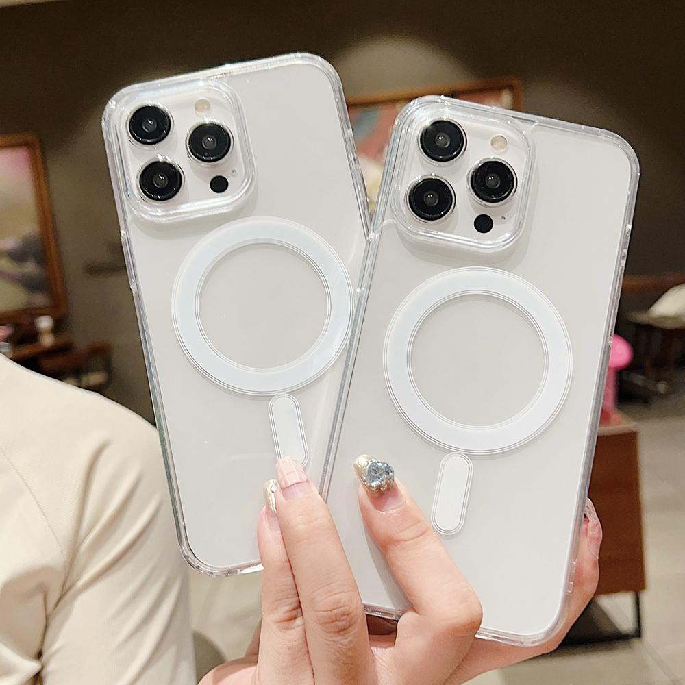 KEYSION Crystal HD Transparent for Magsafe Magnetic Wireless Charge Case for iPhone 11 12 13 14 Pro Max Hard Clear Cover