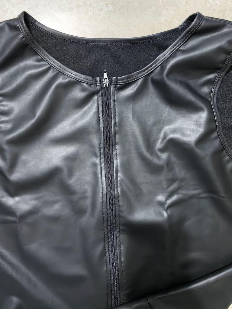 Men's Sexy Patent Leather Jumpsuit with Triple Zippers and Double Pockets - Stage Performance Costume