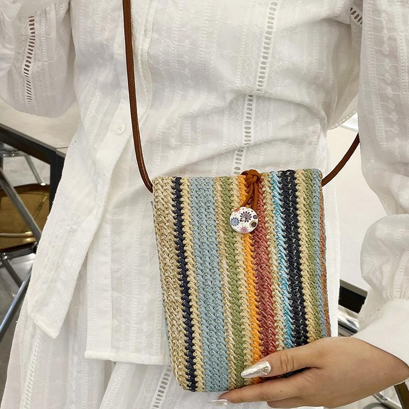2025 Summer New Fashion Seaside Beach Vacation Straw Bag Women's Messenger Bag Mini Bag Mobile Phone Bag
