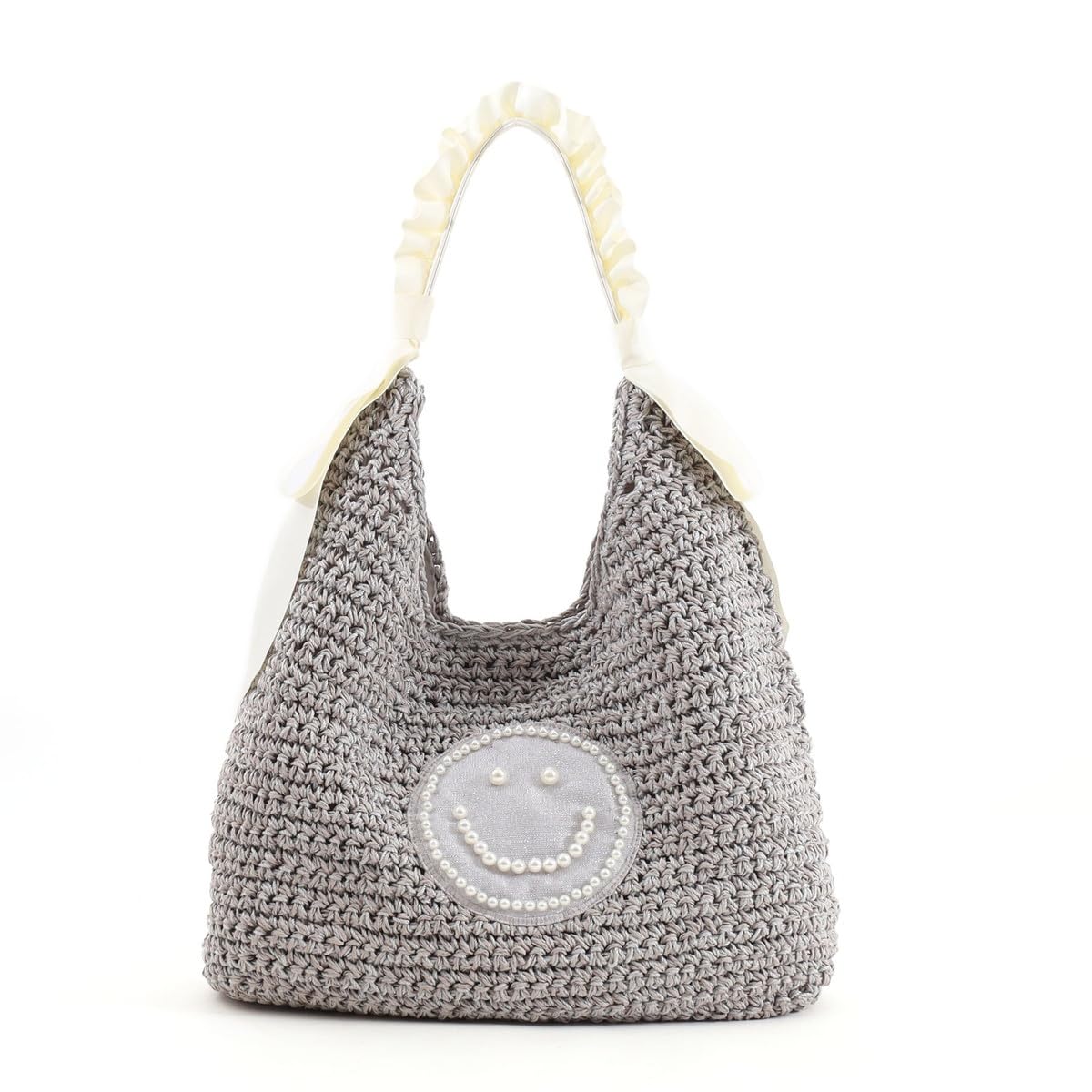

Cuco SMILEY Pearl Embroidered Frill Handle Paper Basket Bag 2513112703 Gray (012)