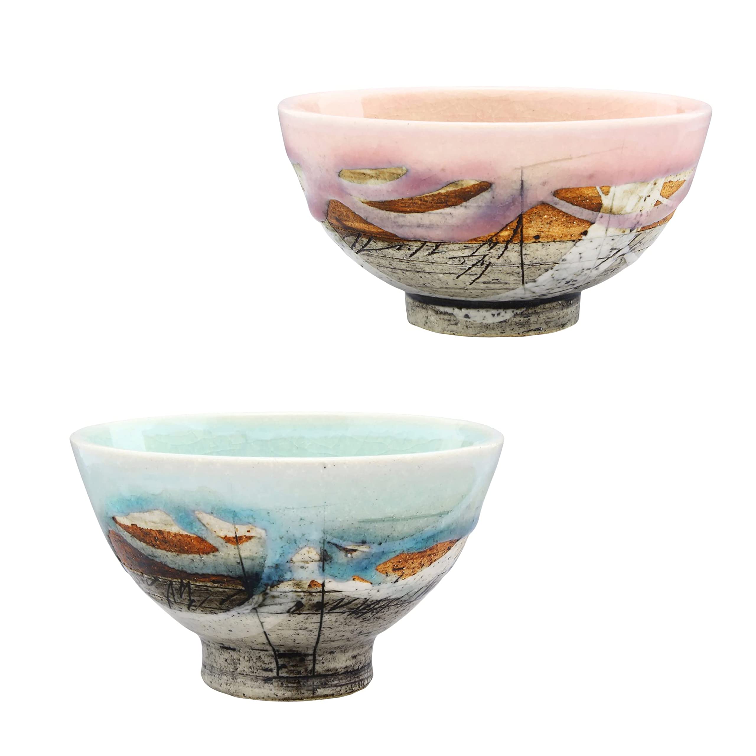 

Mino ware engraved rice bowl and tea approximately 12cm pair set of two and made in product number Hideki Hayashi bowl, diameter, (blue peach),