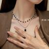 Double-layer black beads and black gemstones stacked necklace, cold wind collarbone chain, niche personalized T-shirt chain, sweater chain.