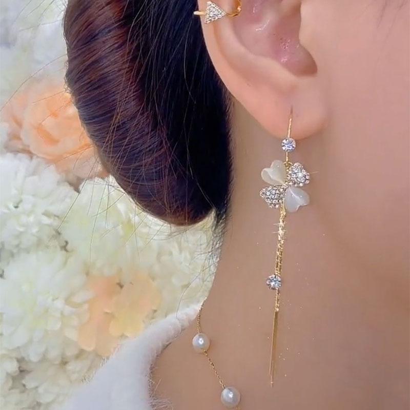 New Temperament Long Tassel Petal Earrings Exquisite and Versatile Earrings Show Face Slimming and High-end Feeling for Women