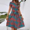Women's Spring And Summer Casual Round Neck Short Sleeve Waist Floral Print Midi Dress