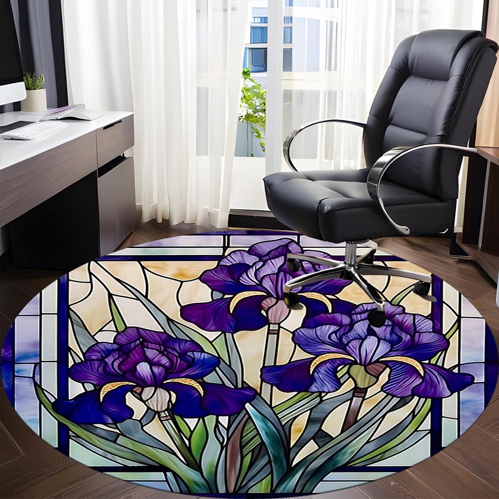 1pc Iris StainedGlass Office Round Area Rug, Under Office Chairs Bedroom Living Room Home Decor, Room Deco