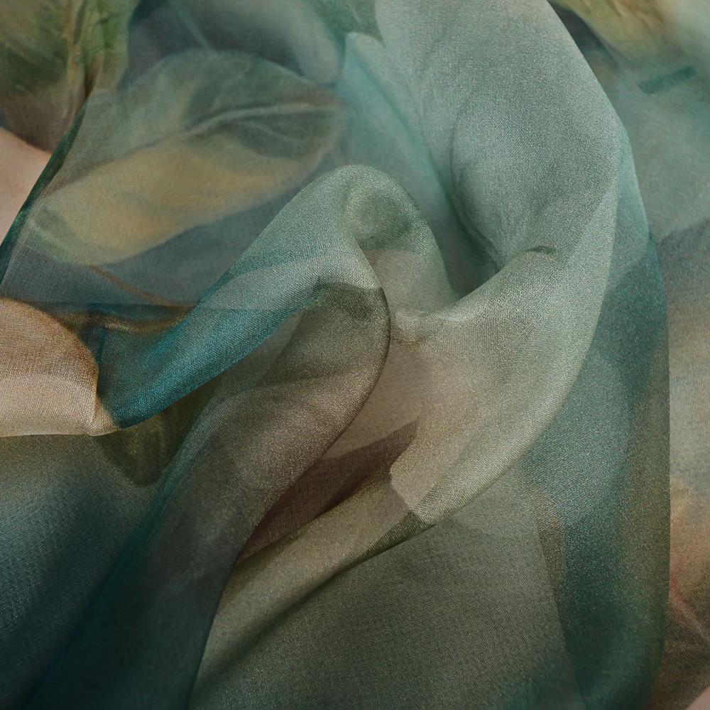 [BYSIFA] Blue Green 100% Mulberry Silk Scarf Wrap Winter Flower Design Chiffon Long Scarves Shawls Ladies Beach Shawl Echarpes