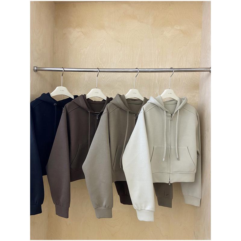 Lino Solid Color Hooded Sweater Women's Fall Minimalist Loose Pockets Short Cardigan Jacket Comfortable Versatile and Fashionable