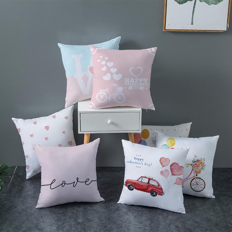Pink Series Valentine's Day Peach Skin Pillowcase Home Sofa Cushion Cover Square Pillowcase