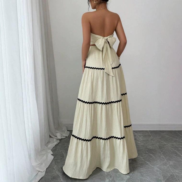 European and American New Summer Vacation Leisure Temperament Tube Top Lace Dress Splicing Two-piece Set