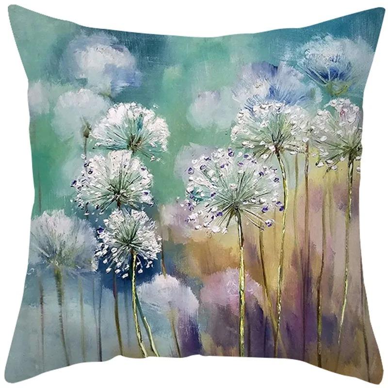 Oil Painting Floral Elegant Ginkgo Leaf Print Series Sofa Decorative Pillowcase Polyester Cushion Cover 45x45 Cm Home Decoration