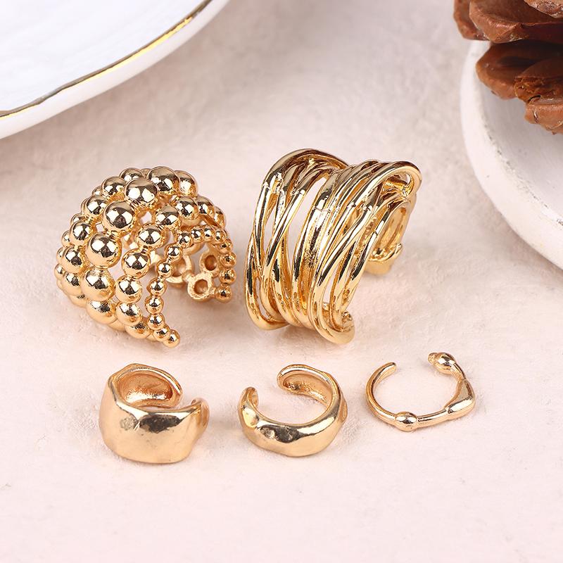 [HF]Hot 1Set Fashion Exaggerated Wide Clip-On Earrings Set For Women Simple Metal Earring Daily Wear Vacation Jewelry Gift
