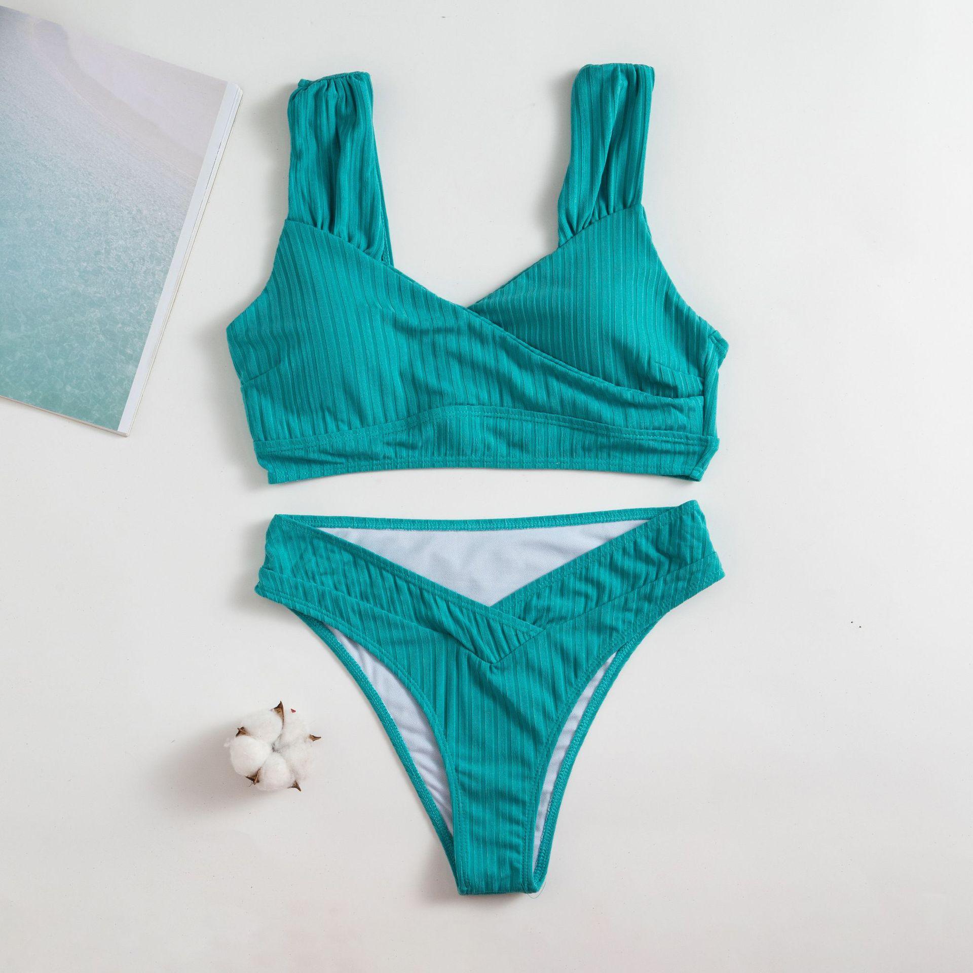 

Сексуальный женский купальник, сплошной цвет, полоска с отверстиями, широкие бретели, стринги с высокой талией, комплект бикини, пляжная одежда, купальные костюмы L небесно-голубой