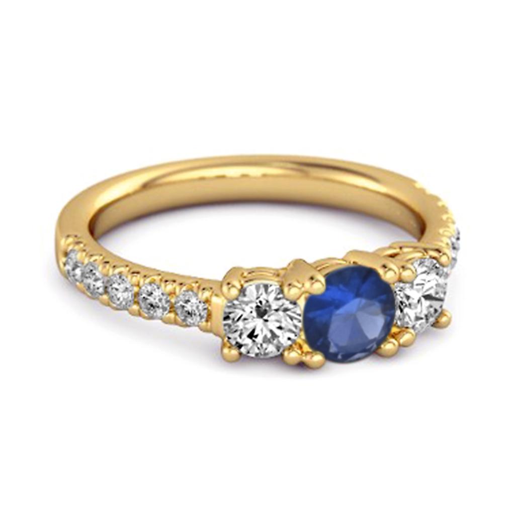 Blue Sapphire Triple Stone pave Band Ring - 925  Sterling Silver Rose Gold Vermeil