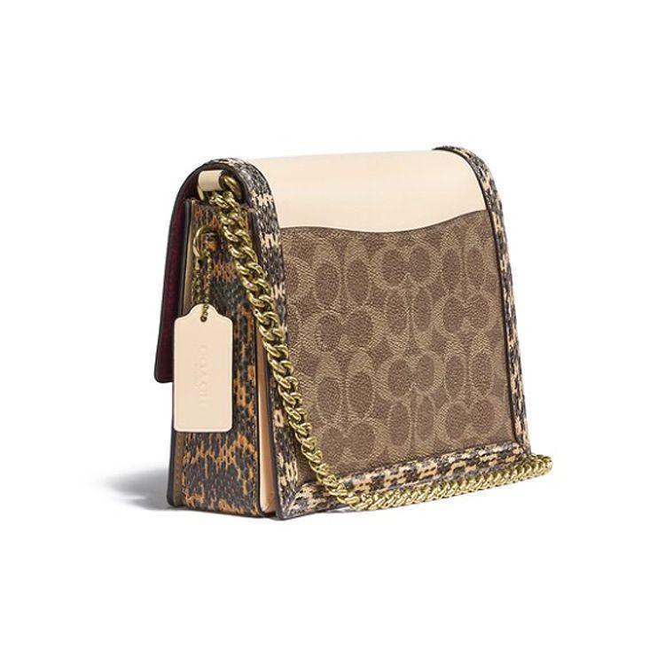 Coach Hutton 22 Lock Closure Internal Zipper Multi-Purpose Pocket Coated Canvas With Calfskin And Snake Skin Shoulder Crossbody Bag Small C2584-B4SBI