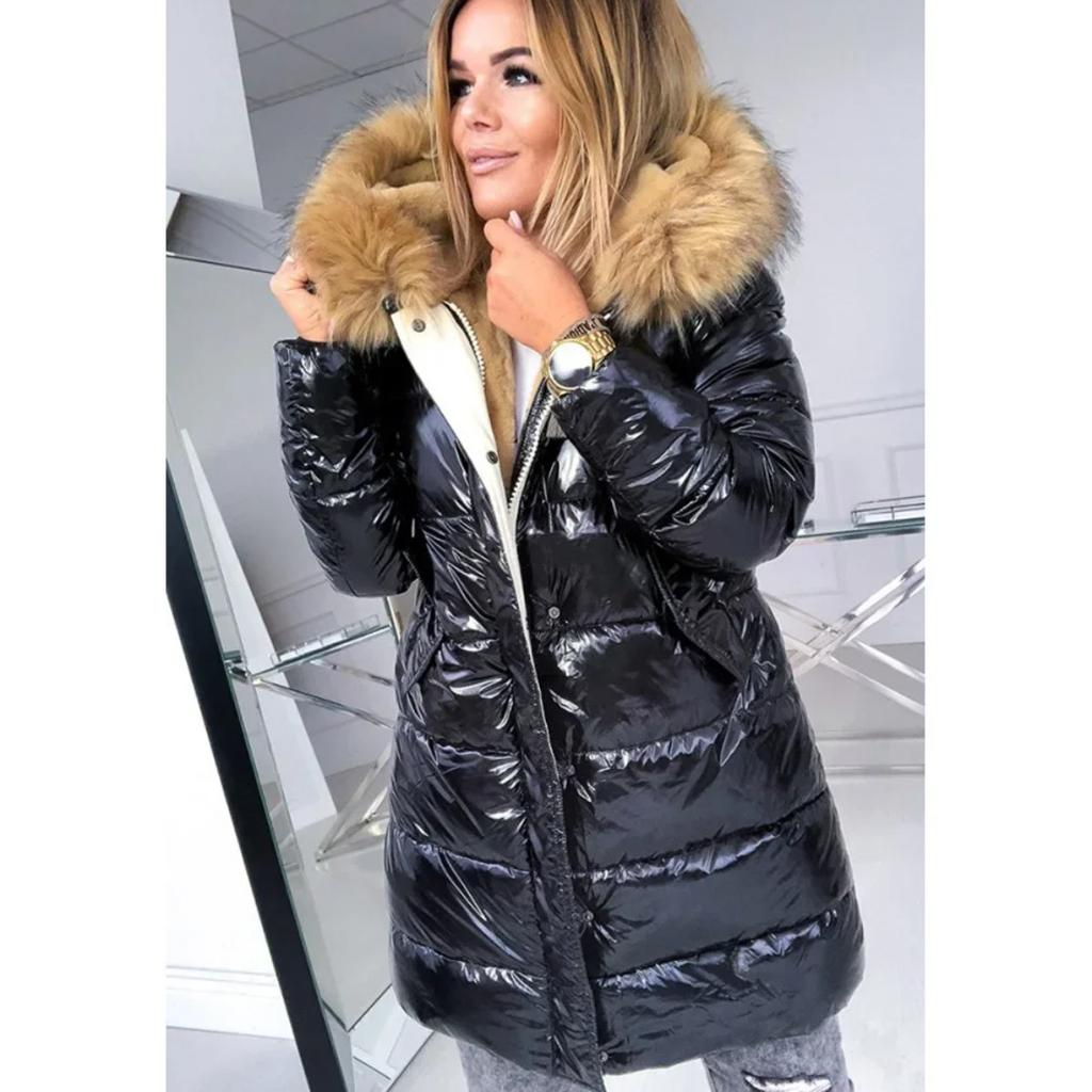 Lässige Warmhaltende Parkas Oberbekleidung Damen Einfarbig Glänzend Reißverschluss Pelzkragen Mäntel Jacken Mantel Oberbekleidung Parkas Mäntel