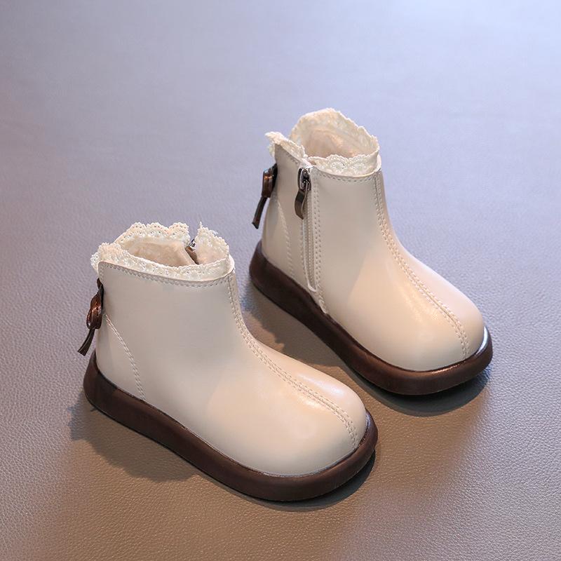 Girls boots winter white princess shoes children's short boots baby girl shoes velvet winter shoes little girl martin boots