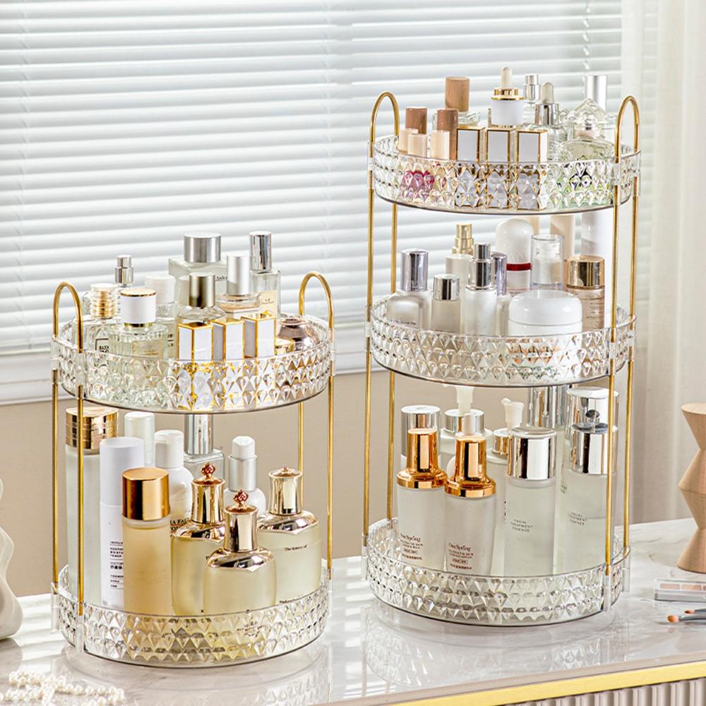 Rotating 2-Tier Vanity Makeup Organizer Cosmetics Skincare Perfume Lipstick Storage Rack