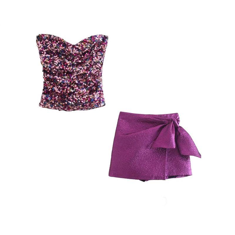 Zbzr Spring New Arrival Women's Clothing with Puff On the Tree Tube Top Stylish Sequin Short Version Tops 07969268620