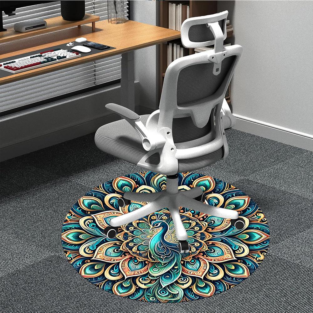 1pc Peacock Mandala Office Round Area Rug, Under Office Chairs Bedroom Living Room Home Decor, Room Deco