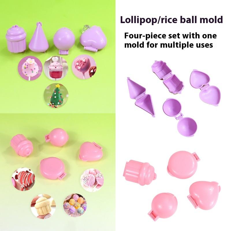 4Pcs/Set Round/Heart/Cone/Cupcake Lollipop Mold Plastic Cookies Cakepop Mould Diy Fondant Cake Decorating Tools Baking Supplies