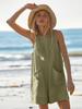 Women European American Style Sleeveless Big Pocket Casual Loose Suspender Cropped Jumpsuit