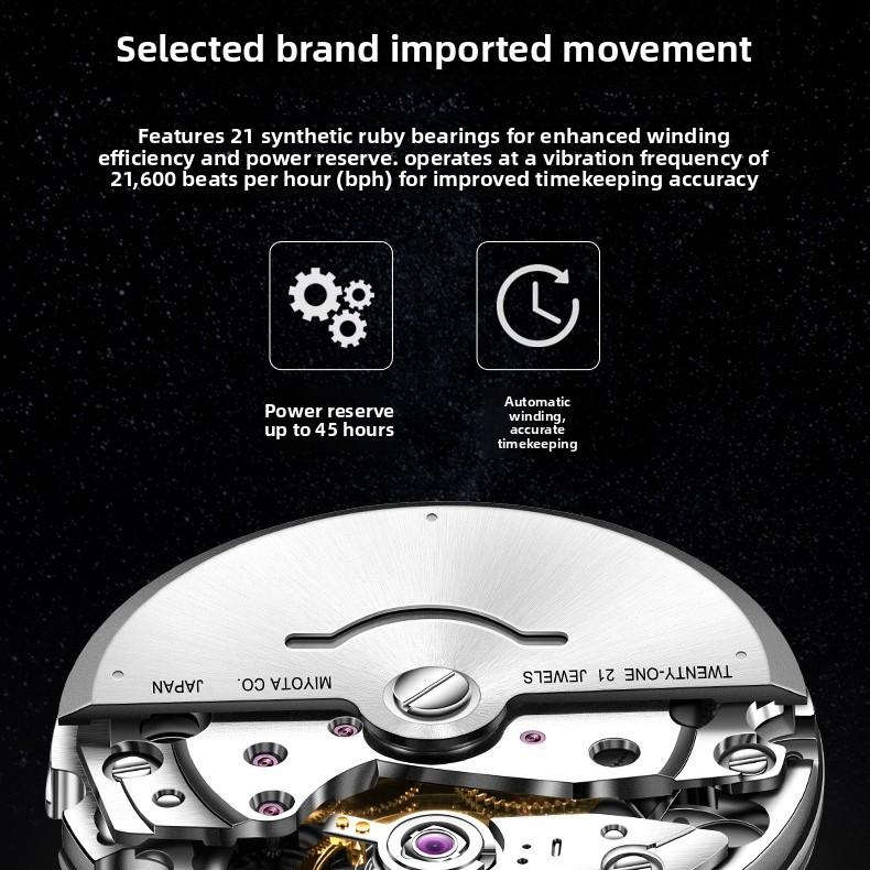 OUPINKE Brand Watches, Fully Automatic Mechanical Watches, Stainless Steel Business Double Calendar Men's Watches