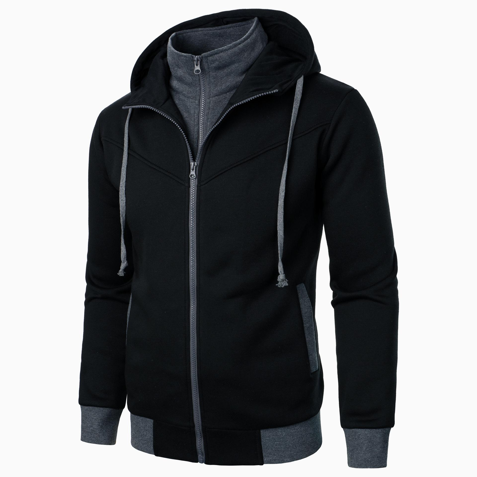 

Мужские спортивные толстовки с капюшоном, свободные, модные, поддельные, из двух частей, облегающие, контрастного цвета, с капюшоном, повседневный кардиган на молнии, пальто Yasheng 2XL чёрный