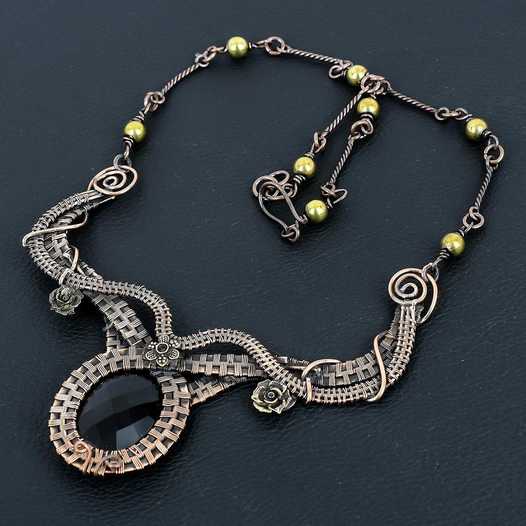 Black Spinel Necklace, 999 Copper Wire Wrapped Necklace Handmade Gemstone Jewelry, Gifts For Wife Brand New Necklace
