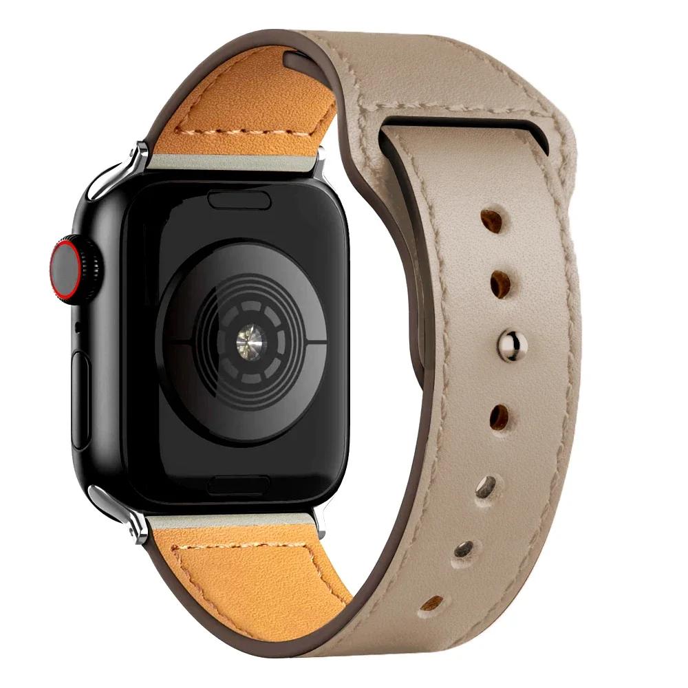 Leather Bands for Apple Watch Ultra 2 49mm 41mm/45mm 44mm 40mm 46mm/42mm Wrist Bracelet Strap IWatch Series 9 8 7 3 4 5 6 10