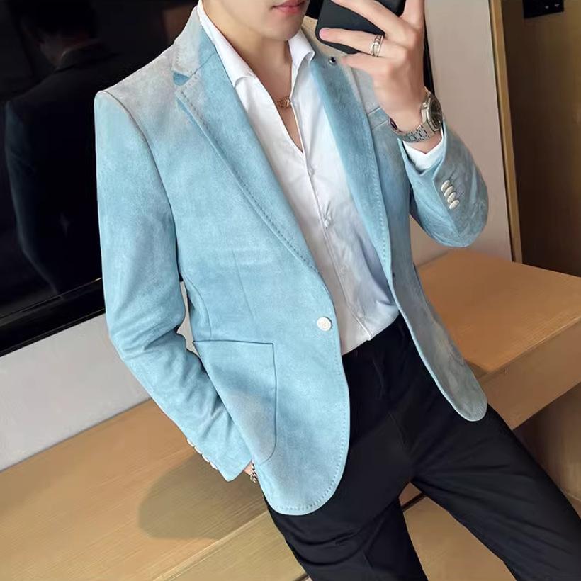 Fashion Suit Coat Men's Slim Fit Velvet Elegant Blazer Coat Business Casual Wedding Suit