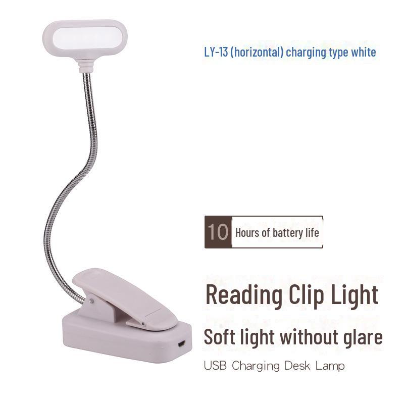 LED Desk Lamp with USB Charging, Eye Protection for Students, Bedside Dormitory Clip-On Reading Light with Adjustable Hose