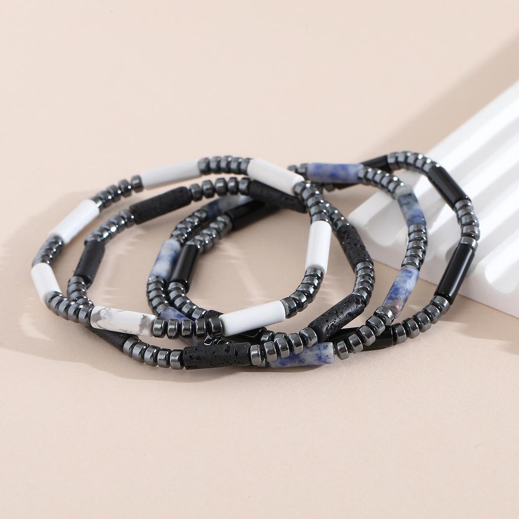 Unisex Hematite Bracelet Irregular Emperor Stone Beaded Jewelry Handmade Elastic Minimalist Energy Gift for Men Women