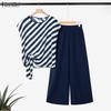 Women Short Sleeve Stripe Blouse and Pants Casual Two Piece Sets