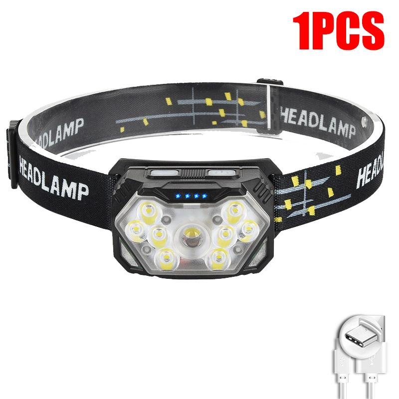 9 Led Powerful Sensor Headlamp USB Rechageable Head Flashlight 6 Modes LED Headlight Camping Lantern Hiking Fishing Head Torch