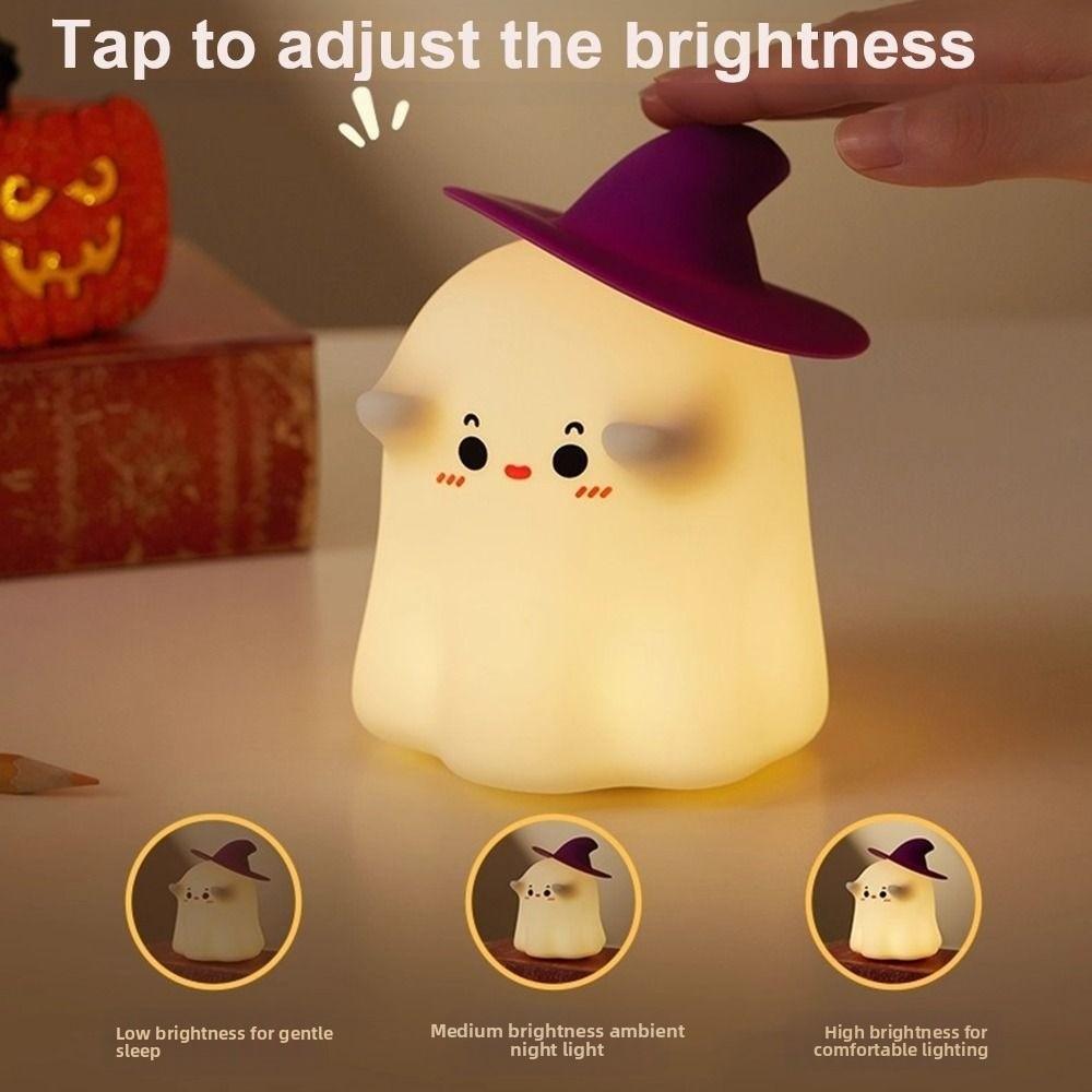 Helloween RGB LED Night Light Pumpkin Ghost Timer Bedroom Bedlight Cartoon 3 Levels Brightness Sleep Light Desktop Ornaments