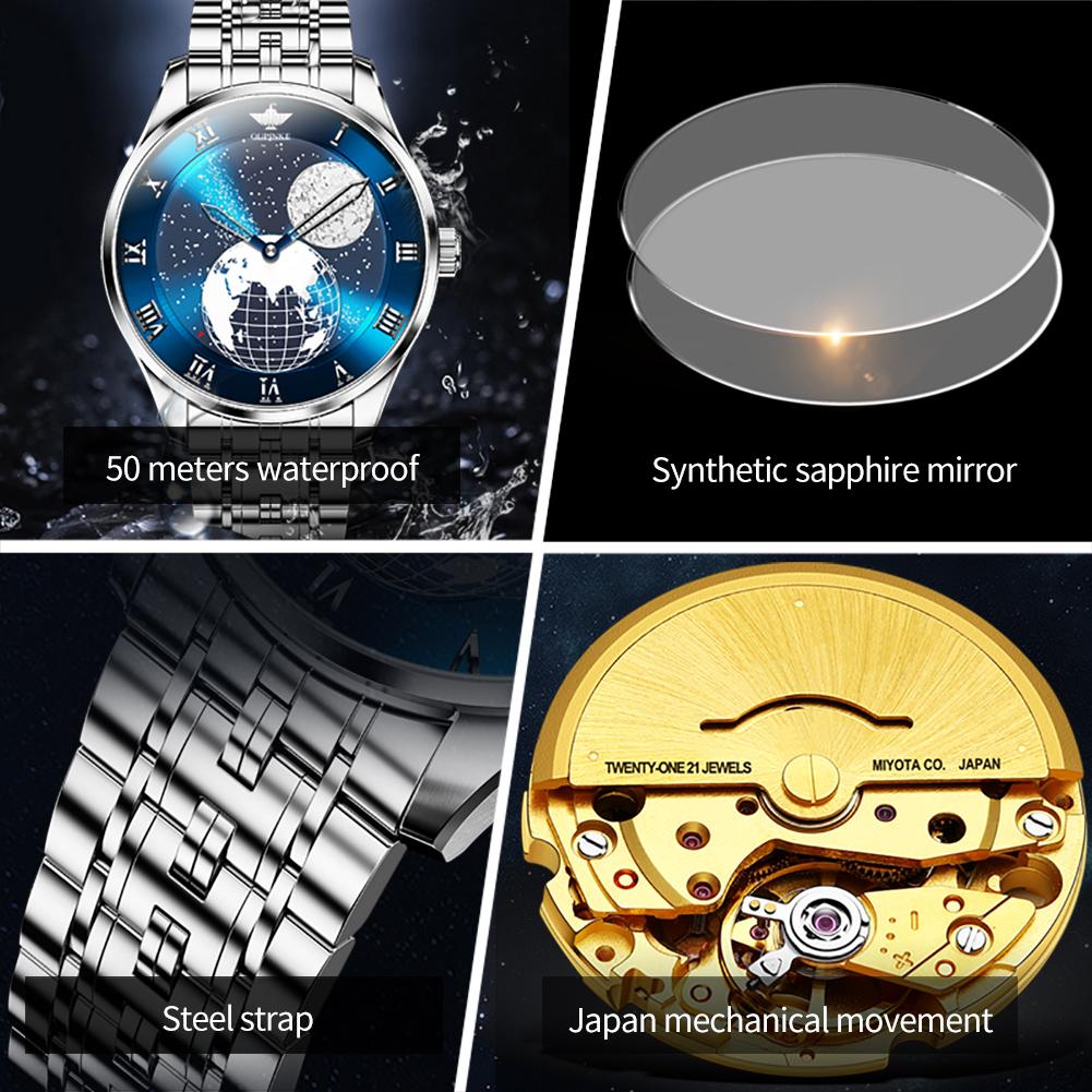 OUPINKE Brand Men's Watch Fully Automatic Mechanical Watch Steel Belt Waterproof Business 3230