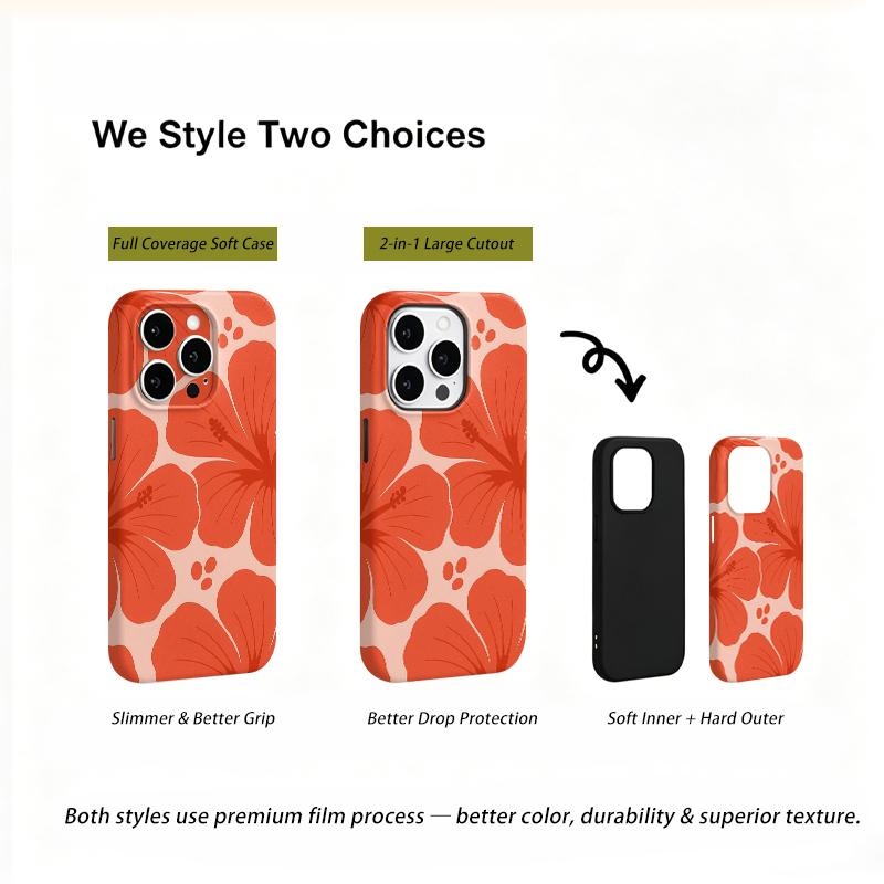 Retro Vintage Boho Red Hibiscus Floral Print Pattern Film Art Aesthetic Protective Shockproof Bumper Phone Case Cover For iPhone 14 15 16 Pro Max Plus