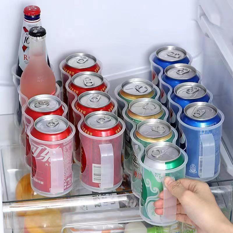 Japanese Four-Grid Transparent Beverage Storage Rack with Handle for Refrigerators