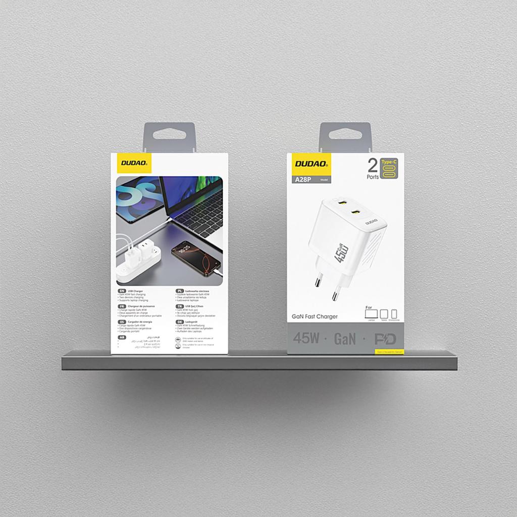 Ładowarka sieciowa 2xUSB-C GaN PD 45W - biała