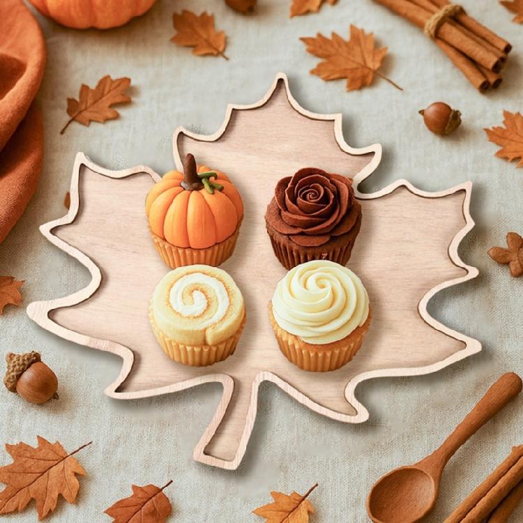Christmas Themed Maples Leaf Snacks Tray Natural Wood Grooved Serving Dish for Candy Nut Holiday Table Decors