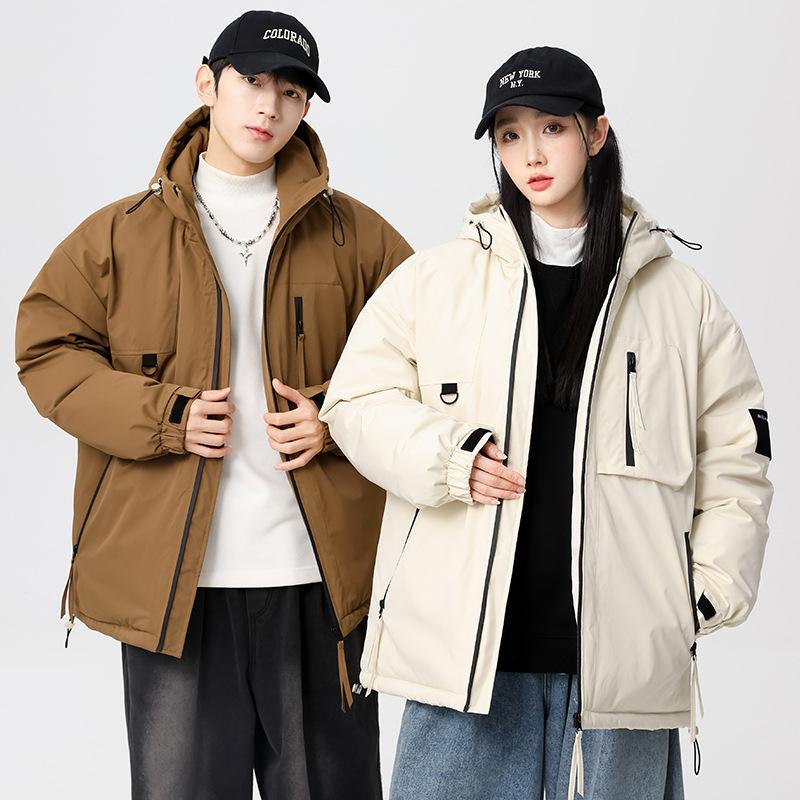 Men's new winter workwear couple down jacket men's plus velvet thickened warm hooded casual 90 down jacket